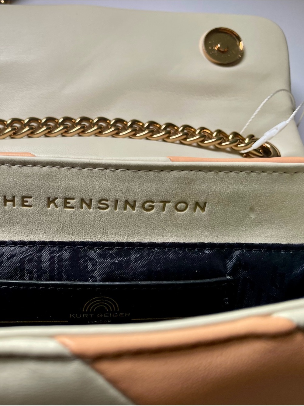 Kurt Geiger London Peach & Cream Quilted Shoulder Bag with Gold Chain, NWT - Picture 5 of 10